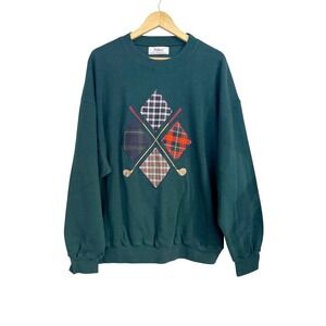 Vintage Titleist Corbin Ltd Golf Sweatshirt Green Plaid Argyle Embroidered Large